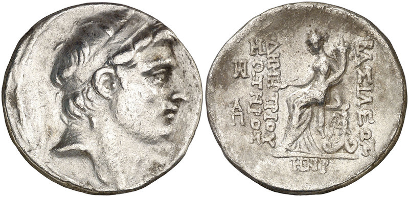 (155-154 a.C.). Imperio Seléucida. Demetrio I, Soter (162-150 a.C.). Tetradracma...
