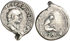 (69-70 d.C.). Vespasiano. Denario. (Spink 2297) (S. 229) (RIC. 4). 2,94 g. Ex Colección Manuela Etcheverría. Escasa. MBC-.