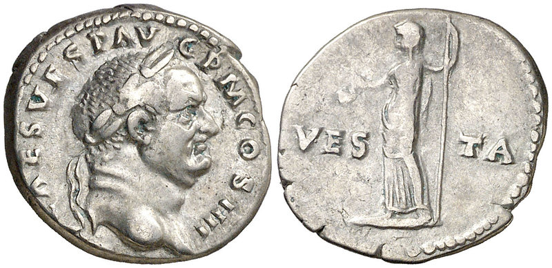 (72-73 d.C.). Vespasiano. Denario. (Spink 2316) (S. 574) (RIC. 360). 3,09 g. Ex ...