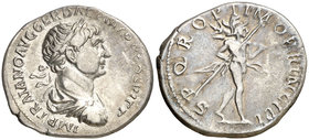 (113 d.C.). Trajano. Denario. (Spink falta) (S. 372b) (RIC. 270 var). 3,20 g. MBC.