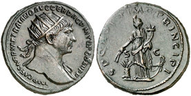 (107 d.C.). Trajano. Dupondio. (Spink 3221) (Co. 472) (RIC. 494). 11,93 g. Levemente repasada. Ex Colección Manuela Etcheverría. (EBC-).