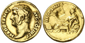 (134-138 d.C.). Adriano. Áureo. (Spink 3396) (Co. 828) (RIC. 305) (Calicó 1273). 6,51 g. Sirvió como joya. Muy escasa. (BC+).