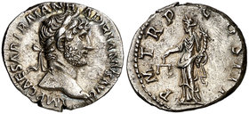(123 d.C.). Adriano. Denario. (Spink 3520 var) (S. 1119) (RIC. 80). 3,12 g. EBC.