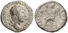 (119-121 d.C.). Adriano. Quinario. (Spink 3557 var) (S. 1136) (RIC. 108). 1,49 g. Raspadura en borde del reverso. Rara. MBC+.