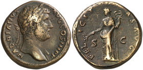 (133 d.C.). Adriano. Sestercio. (Spink 3595) (Co. 618) (RIC. 750). 31,46 g. MBC.