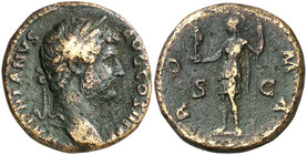 (138 d.C.). Adriano. As. (Spink falta) (Co. 1297) (RIC. 824). 13,15 g. MBC.