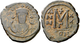 (601-602). Mauricio Tiberio. Constantinopla. Follis. (Ratto falta) (S. 495). 12,68 g. MBC.