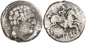 Sesars (en Aragón). Denario. (FAB. 2194) (ACIP. 1401). 3,66 g. Muy escasa. BC+.