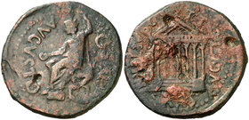 Tarraco (Tarragona). Tiberio. Dupondio. (FAB. 2363 var) (ACIP. 3262 var) (Benages 5). 17,01 g. Leyenda del reverso en distinta disposición. Varios int...