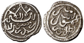Taifas Almorávides. Anónima (Muhamad ibn Ali ibn al-Hadjam). Batalius (Badajoz). Quirate. (V. 1987). 0,89 g. Muy bien centrada. Rarísima. MBC+.