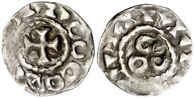 Comtat de Barcelona. Borrell II (947-991). Barcelona. Diner. (Cru.V.S. falta) (Cru.C.G. 1814). 0,36 g. Muy rara. MBC.
