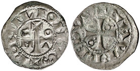 Comtat del Rosselló. Gausfred III (1115-1164). Perpinyà. Diner. (Cru.V.S. 113) (Cru.C.G. 1899). 0,68 g. Buen ejemplar. Escasa y más así. MBC+.