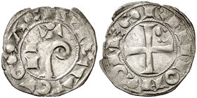 Comtat de Tolosa. Ramon VI (1194-1222) i Ramon VII (1222-1249). Tolosa. Diner. (Cru.Occitània 80). 0,99 g. La leyenda del anverso comienza a las 3h de...