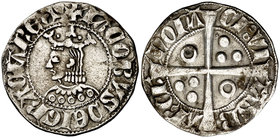 Jaume II (1291-1327). Barcelona. Croat. (Cru.V.S. 337.4) (Cru.C.G. 2154c). 3,04 g. Letras A y U latinas. Golpecitos. MBC.