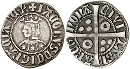 Jaume II (1291-1327). Barcelona. Croat. (Cru.V.S. falta) (Cru.C.G. 2156a). 2,80 g. Flores de 5 pétalos en el vestido. Rayitas. MBC/MBC+.