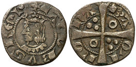 Jaume II (1291-1327). Barcelona. Diner. (Cru.V.S. 348.1) (Cru.C.G. 2162a). 1,01 g. Letras A y U latinas. MBC.