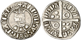 Alfons III (1327-1336). Barcelona. Croat. (Cru.V.S. 366.1) (Cru.C.G. 2184c). 3,17 g. Flores de seis pétalos en el vestido. Letras A sin travesaño. MBC...