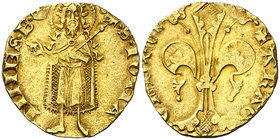 Martí I (1396-1410). València. Florí. (Cru.V.S. 505) (Cru.C.G. 2297). 3,45 g. Marca: corona. Atractiva. Muy rara y más así. EBC-.