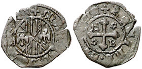 Maria de Sicília (1377-1392). Sicília. Diner. (Cru.V.S. 722) (Cru.C.G. 2663) (MIR. 214/1). 0,47 g. Grieta. Rara. MBC.