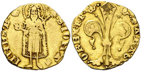 Ferran I (1412-1416). València. Florí. (Cru.V.S. 760) (Cru.C.G. 2803). 3,43 g. Marcas: corona y losanje partido en aspa a los pies del santo. Buen eje...