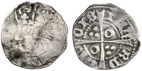 Joan II (1458-1479). Balaguer. Terç de croat. (Cru.V.S. 945) (Cru.C.G. 2985). 0,93 g. Muy rara. MBC-.