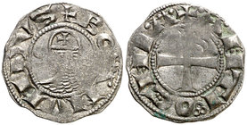 Oriente latino. Bohemond III (1163-1201). Antioquía. Dinero. (CCS. 69 sim). 1,12 g. Letras C, H y N con doble travesaño y puntos. Letras A con cuatro ...
