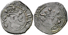 Reyes Católicos. Granada. 1 blanca. (Cal. 605 var) (Seb. 595 var). 0,89 g. Granadas en los adornos de las iniciales. MBC-/BC+.
