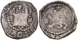 s/d. Felipe II. Segovia. I/M. 2 cuartos. (Cal. 851 var) (J.S. A-215). 5,40 g. Escasa. MBC-.