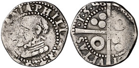 1596. Felipe II. Barcelona. 1/2 croat. (Cal. 698 var) (Cru.C.G. 4247i). 1,46 g. Acuñación floja. Rara. (MBC-).