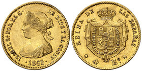 1865. Isabel II. Madrid. 4 escudos. (Cal. 108). 3,33 g. MBC+.
