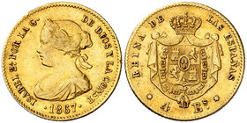 1867. Isabel II. Madrid. 4 escudos. (Cal. 111). 3,34 g. MBC/MBC+.