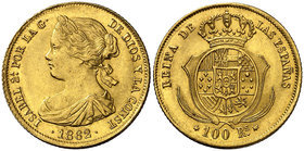 1862. Isabel II. Madrid. 100 reales. (Cal. 27). 8,37 g. Leves marquitas. Bonito color. EBC-.