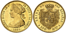 1864. Isabel II. Madrid. 100 reales. (Cal. 29). 8,38 g. Leves marquitas. Bella. Brillo original. EBC/EBC+.