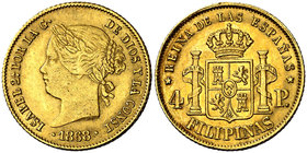 1868. Isabel II. Manila. 4 pesos. (Cal. 132). 6,74 g. MBC/MBC+.