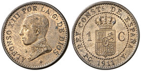 1911*1. Alfonso XIII. PCV. 1 céntimo. (Cal. 78). 1 g. Bella. Escasa. S/C-.