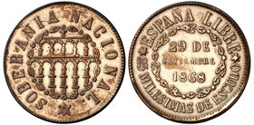 1868. Gobierno Provisional. Segovia. 25 milésimas de escudo. (Cal. 23). 6,31 g. Limpiada. Escasa. MBC.