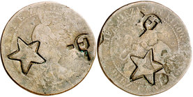 1870. Gobierno Provisional. Barcelona. (). 10 céntimos. 8,84 g. Contramarca política: estrella-hoz y martillo, en anverso y reverso. (BC).