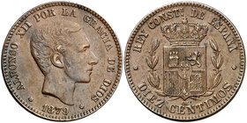 1879. Alfonso XII. Barcelona. . 10 céntimos. (Cal. 69). 9,85 g. EBC-.
