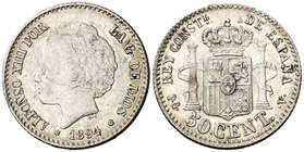 1894*94. Alfonso XIII. PGV. 50 céntimos. (Cal. 58). 2,47 g. EBC-.
