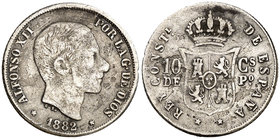 1882. Alfonso XII. Manila. 10 centavos. (Cal. 95). 2,33 g. Oxidaciones limpiadas. (BC+).
