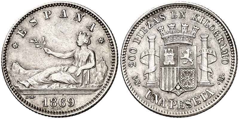 1869*1869. Gobierno Provisional. SNM. 1 peseta. (Cal. 15). 4,94 g. ESPAÑA. Buen ...