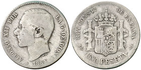 1884*----. Alfonso XII. MSM. 1 peseta. (Cal. 60). 4,78 g. Rara. BC.