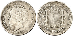 1893*----. Alfonso XIII. PGL. 1 peseta. (Cal. 39). 4,86 g. Escasa. MBC-/BC+.
