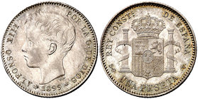 1899*1899. Alfonso XIII. SGV. 1 peseta. (Cal. 42). 4,91 g. Ex Áureo & Calicó 14/03/2019, nº 1450. EBC+.