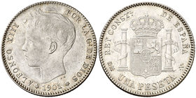 1901*1901. Alfonso XIII. SMV. 1 peseta. (Cal. 45). 5 g. Ex Colección Manuela Etcheverría. EBC.
