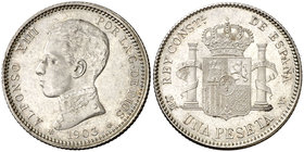 1903*1903. Alfonso XIII. SMV. 1 peseta. (Cal. 49). 5,05 g. Bella. Brillo original. S/C-.