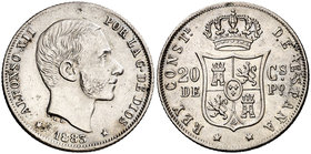 1883. Alfonso XII. Manila. 20 centavos. (Cal. 90). 5,15 g. Leves marquitas pero buen ejemplar. Escasa así. EBC-.