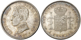 1905*1905. Alfonso XIII. SMV. 2 pesetas. (Cal. 34). 10,10 g. Leves marquitas. Bella. EBC+.