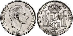 1880. Alfonso XII. Manila. 50 centavos. (Cal. 78). 12,90 g. Buen ejemplar. Rara. MBC+.