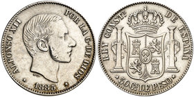 1885. Alfonso XII. Manila. 50 centavos. (Cal. 86). 12,90 g. Limpiada. (MBC+).